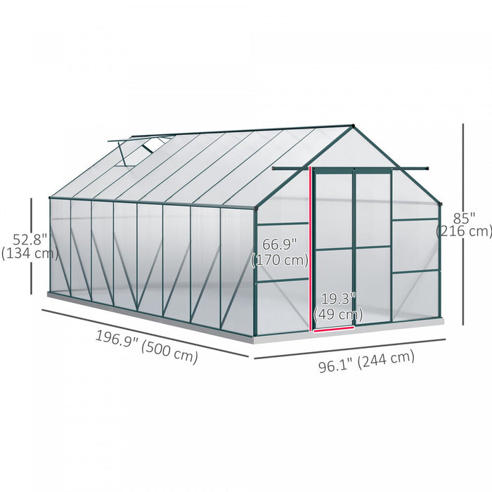 Outsunny Polycarbonate Greenhouse Kit With Vent Rain Gutter Door, Green