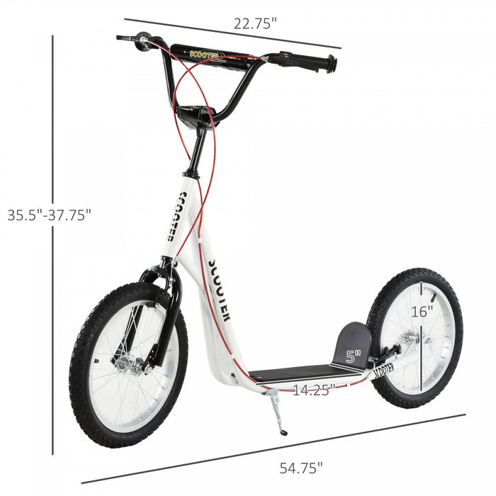 Aosom Youth Scooter Street Kick Scooter For Teens Kids Ride On Toy W/ 16'' Inflatable Wheel Dual Bra