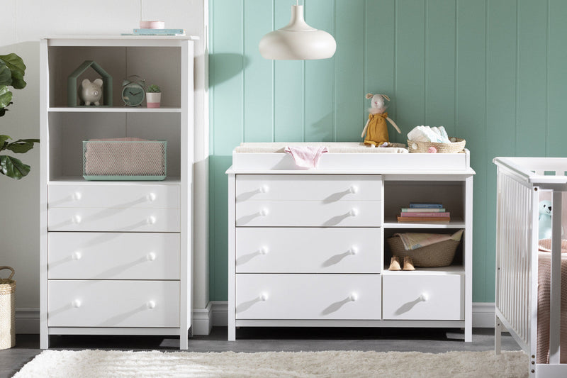 Little Smileys Changing Table With Removable Rim, Drawers, And Open Storage - Pure White 