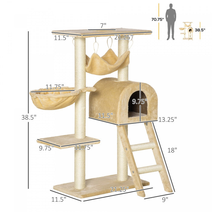 Pawhut 39\" Deluxe Cat Scratching Tree Kitten Condo Play House Pet Scratcher Multi-level Tower Kitty 