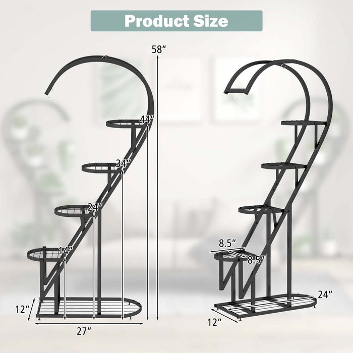 Costway 5 Tier Metal Plant Stand Heart-shaped Shelf With Hanging Hook For Multiple Plants Black