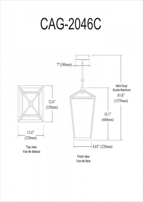 Dainolite Cage LED Pendant 46w Aged Brass Finish White Diffuser Lamp