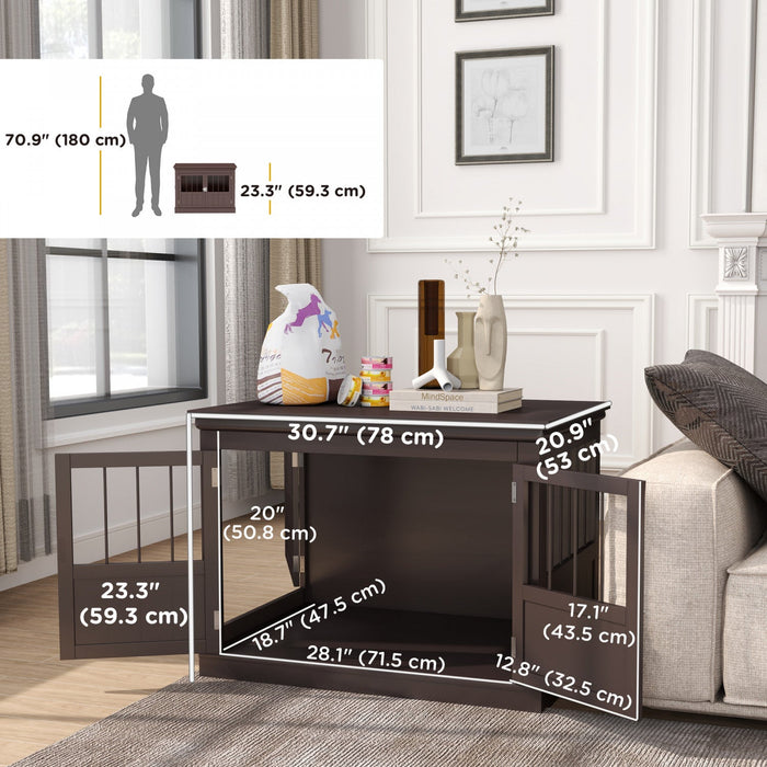 Pawhut Dog Crate Furniture, 31\" Dog Kennel Side End Table With Three Doors, Indoor Dog Cage For Smal