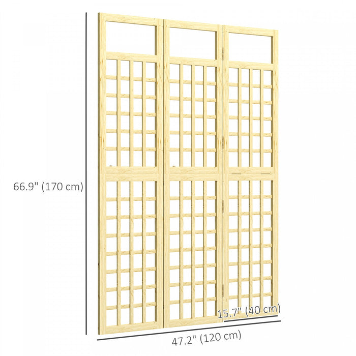 Outsunny 3 Panel Outdoor Wood Privacy Screen, Room Divider, Natural Wood