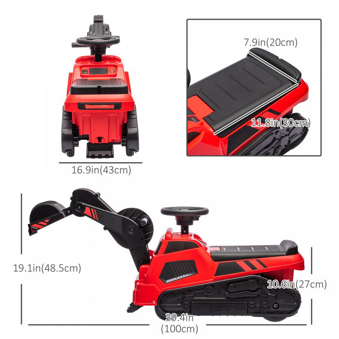 Aosom 3 In 1 Ride On Excavator Bulldozer Road Roller, No Power Pretend Play Construction With Music,