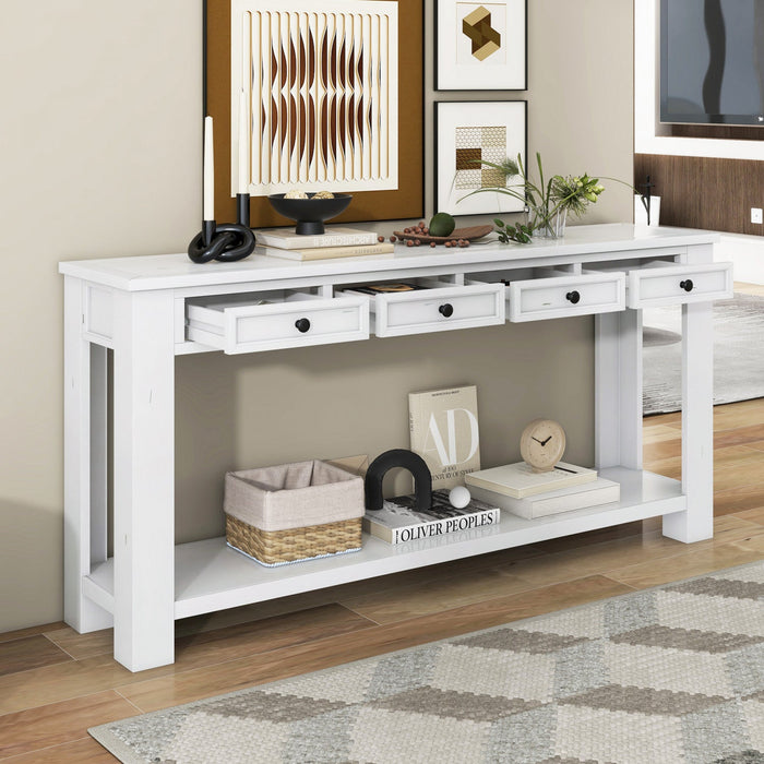 Gracie Solid Wood Console Table With Drawers And Shelf - Antique White 