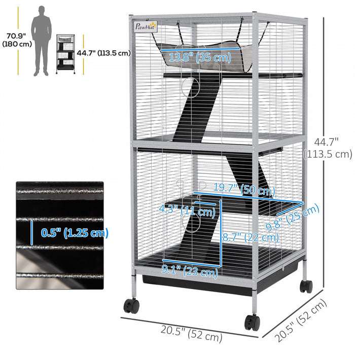Pawhut 4-tier Rolling Small Animal Cage, Deluxe Guinea Pig Cage, Ferret Cage For Mink Chinchilla Kit
