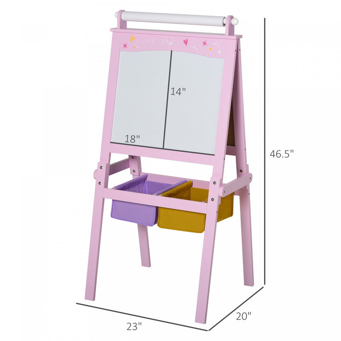 Qaba 3 In 1 Kids Wooden Art Easel With Paper Roll Double-sided Chalkboard & Whiteboard Gift For Todd