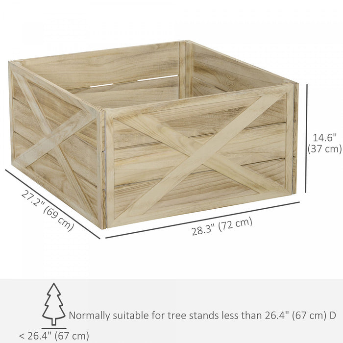 HOMCOM 28" Wooden Christmas Tree Collar Box Light Distressed Wood Finish
