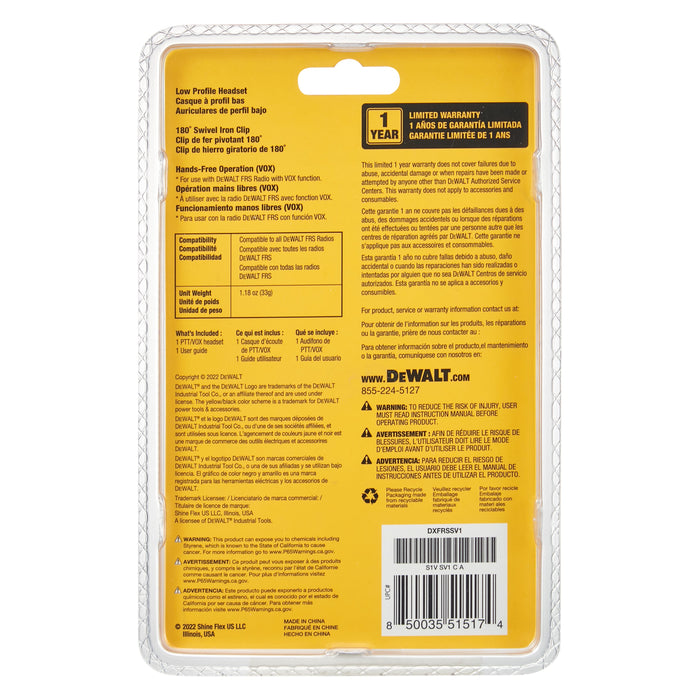 Dewalt Stealth 2 Way Radios Surveillance Headset - Earpiece, Microphone Works With Dxfrs Range Of Wa