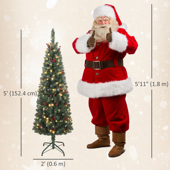 HOMCOM 5 ft Prelit Pencil Christmas Tree with Silver Glitter, Xmas Tree