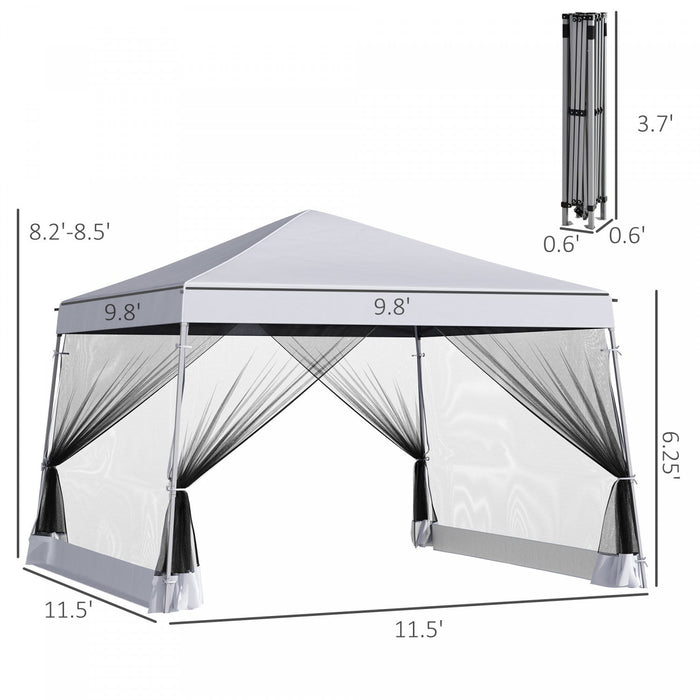 Outsunny 12' X 12' Pop Up Gazebo, Foldable Canopy Tent With Carrying Bag, Mesh Sidewalls And 3-level