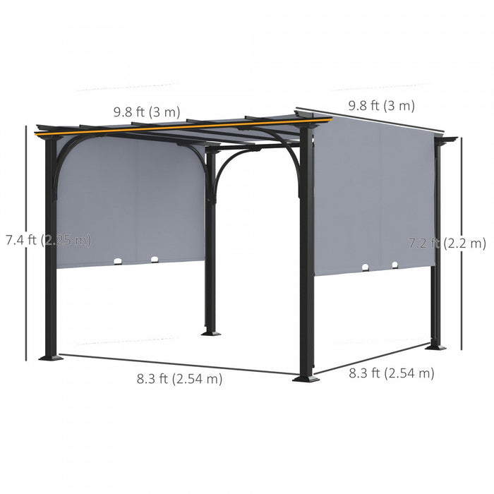 Outsunny 10' X 10' Outdoor Pergola Patio Gazebo Retractable Canopy, Grey