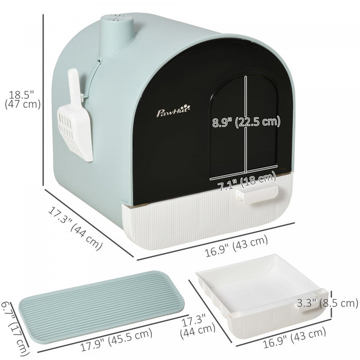 Pawhut Cat Litter Box With Lid, Enclosed Kitty Litter Box With Removable Tray, Scoop, Filter, Green