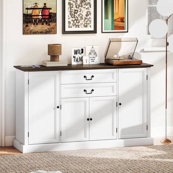 HOMCOM 58" Farmhouse Sideboard Buffet Cabinet with Charging Station White