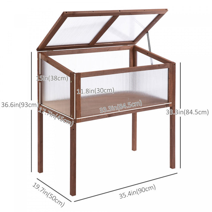 Outsunny 35\" X 20\" X 36\" Wooden Cold Frame Greenhouse, Garden Portable Raised Planter For Outdoor In