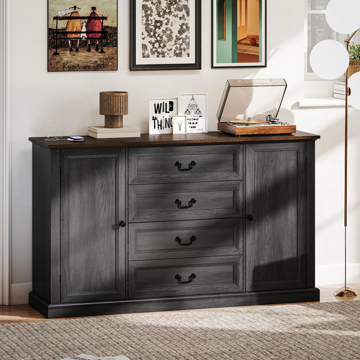 HOMCOM 58" Sideboard Buffet Cabinet with Charging Station Black Wood Grain