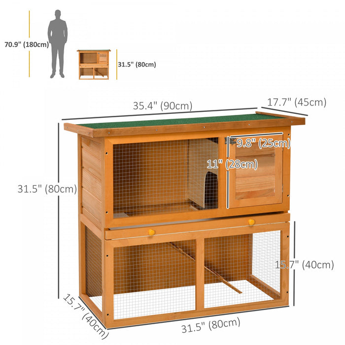 Pawhut Wooden Rabbit Hutch, 2-level Bunny Cage Small Animal House With Run, Tray For Outdoor, Backya