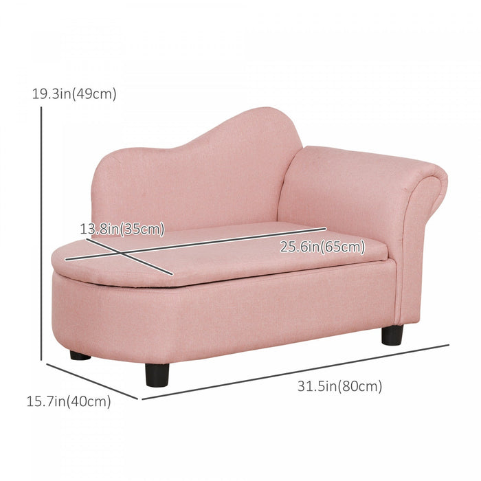 Qaba Kids Sofa, Toddler Couch With Storage Compartment, Children Chaise Lounge, Armrest Chair For Pr