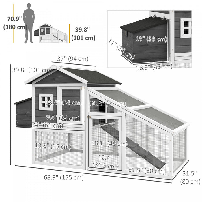 Pawhut 69\" Chicken Coop Wooden Hen House Rabbit Hutch Poultry Cage Pen Outdoor Backyard With Outdoor