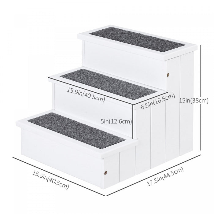 Pawhut Pet Steps 3-step Dog Stairs For Small Dogs Cats And Wooden Ramp With Storage Box Carpet Tread