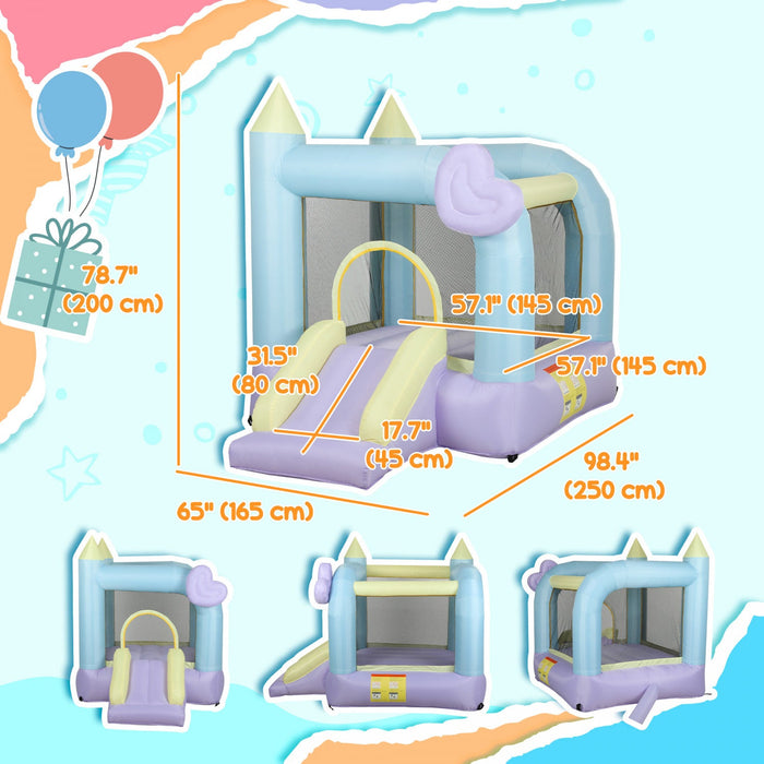 Qaba Inflatable Bounce House With 370w Blower, Bouncy Castle With Slide, Outdoor Indoor Party Wedding Playhouse Bouncer For Kids Ages 3-8, 98" X 65" X 79"