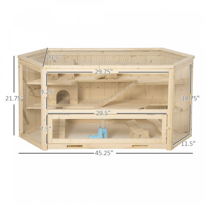 Pawhut Wooden Large Hamster Cage Mouse Rats Small Animal Exercise Play House 3 Tier With Tray, Seesa