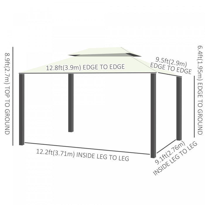 Outsunny 10 X 13ft Aluminum Frame Gazebo Canopy Double Tier Garden Shelter With Netting And Curtains