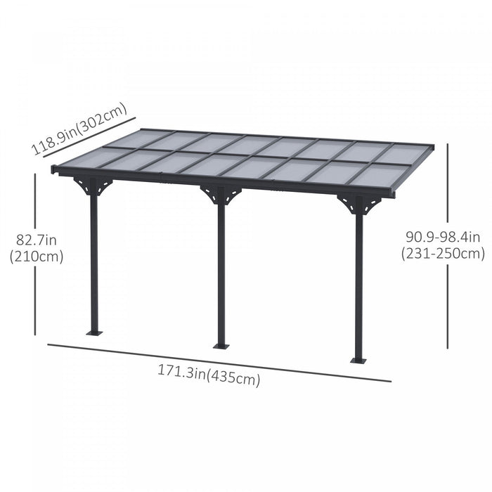 Outsunny 14' X 10' Outdoor Hardtop Pergola Polycarbonate Roof Gazebo With Adjustable Height, Aluminu