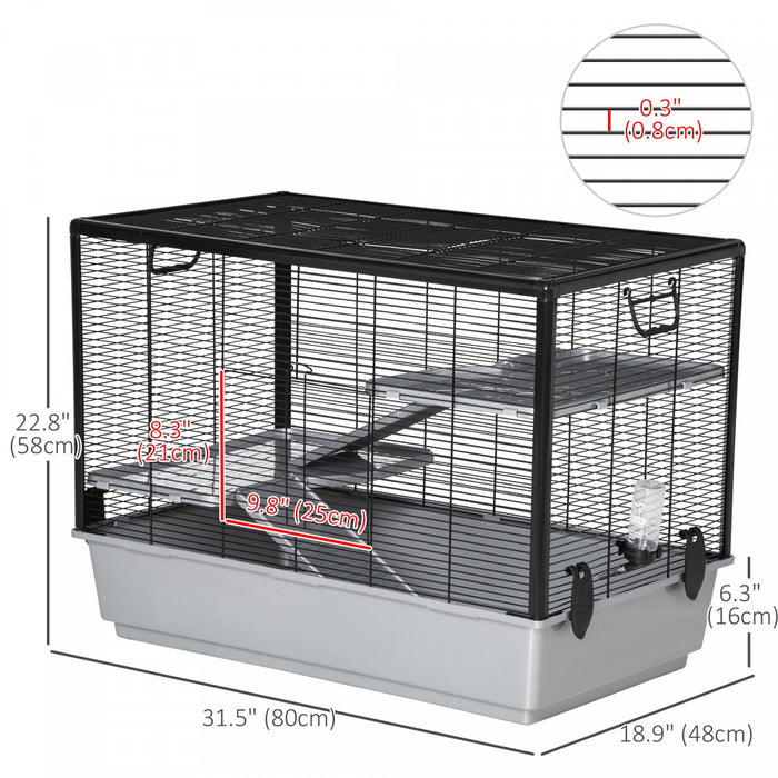 Pawhut 3-tier Hamster Cage, Guinea Pig Cage, Pet Chinchillas Play House Indoor With Accessories Food