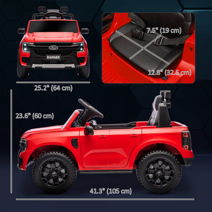 Qaba Ford Ranger Licensed 12v Powered Ride-On Car With Rear Storage, Battery Powered Kids Electric C