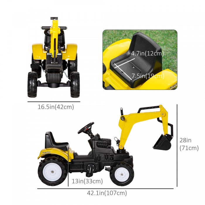 Aosom Kids Ride On Excavator Toy, Pedal Tractor Ride On Toys, Larger Size Pretend Play Ride On Excav