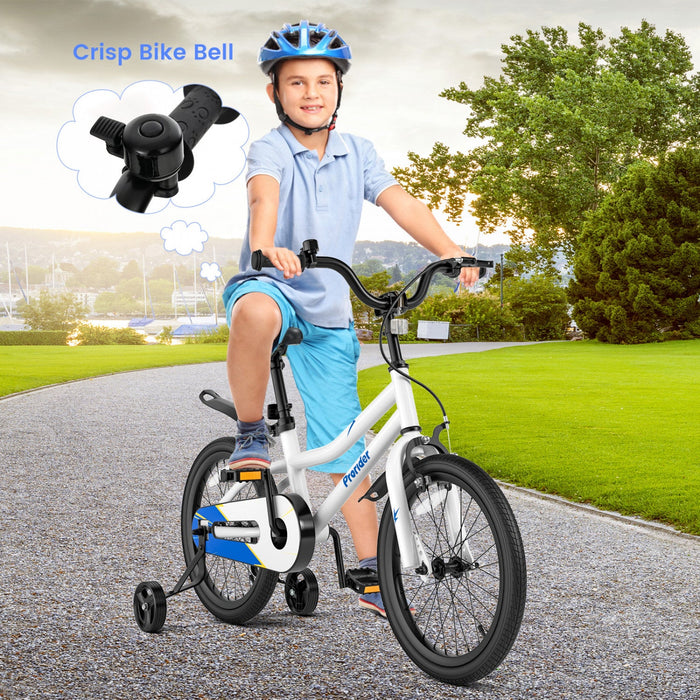 Costway 18" Kid's Bike With Removable Training Wheels & Basket For 4-8 Years Old White