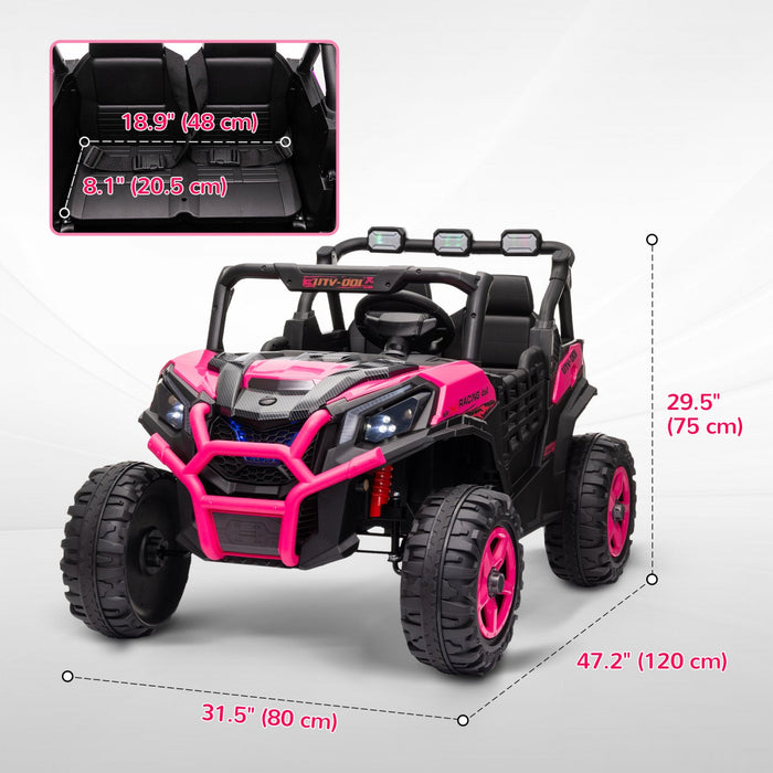 Qaba 2 Seater Electric Car For Kids, 24v 7ah Big Battery Powered Ride-On Car With Remote Control, 3 