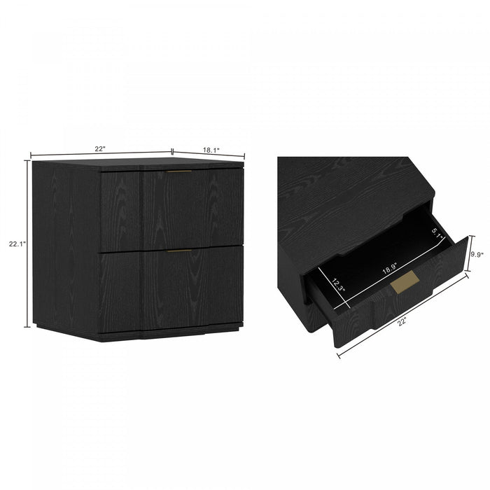 Clive Mid-Century Modern 22\" Nightstand in Black and Gold (2-Drawer) 