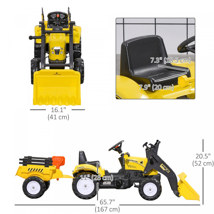 Aosom Front Loader Excavator Ride On Toy Kids Pretend Play Digger Tractor Construction Truck Pedal C
