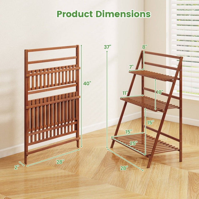 Costway 3 Tier Folding Shelf Stand Bamboo Flower Pot Display Rack Bookcase Organizer