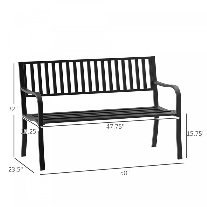 Outsunny 50" Steel Garden Bench Outdoor Seat Furniture, Black