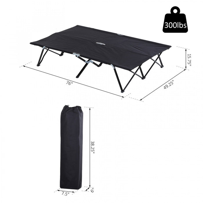 Outsunny 76" Two Person Folding Camping Cot With Carrying Bag, Black