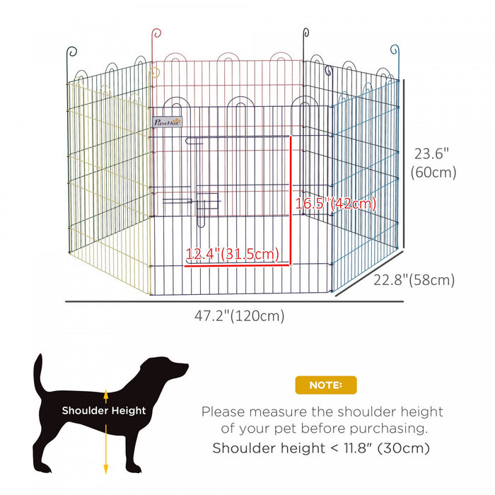 Pawhut 23.6\"h Metal Pet Playpen Portable Hexagon Dog Exercise Fence Flexible Shape Puppy Crate Kenne