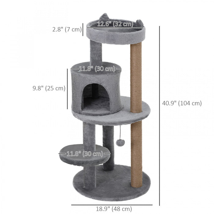 Pawhut 41 Inches Cat Tree, Multi-level Cat Tower With Condo, Cute Cat Activity Center With Sisal Scr