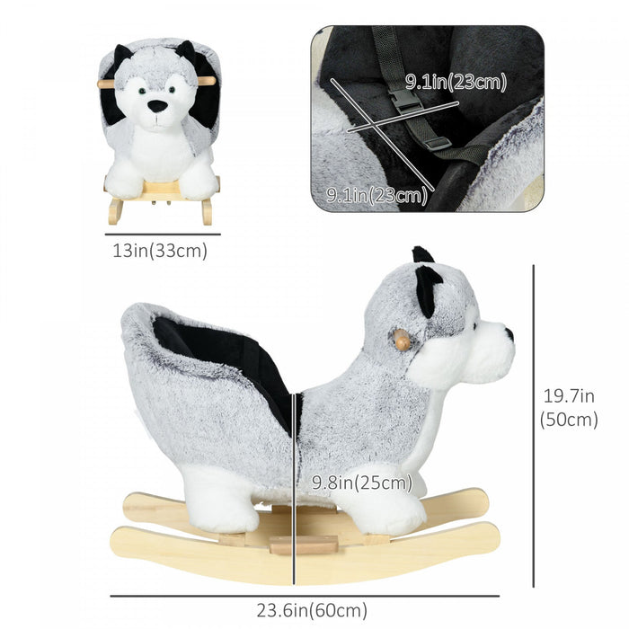 Qaba Kids Rocking Horse, Baby Rocker Chair Husky-shaped Plush Ride On Toy With Realistic Sounds, Woo