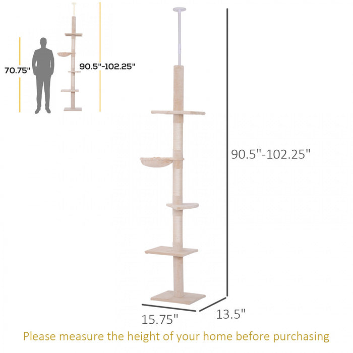 Pawhut 8.5ft Cat Climbing Tree 5-tier Kitty Activity Center Floor-to-ceiling Cat Climber Toy With Sc