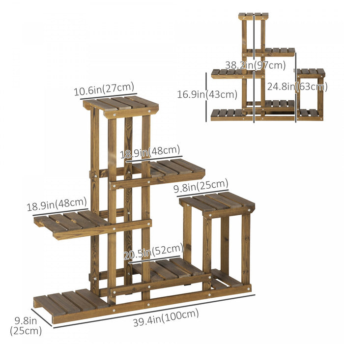 Outsunny Wood Plant Stand 6 Tier Plant Shelf Rack Multiple Flower Pot Holder For Living Room, Patio 