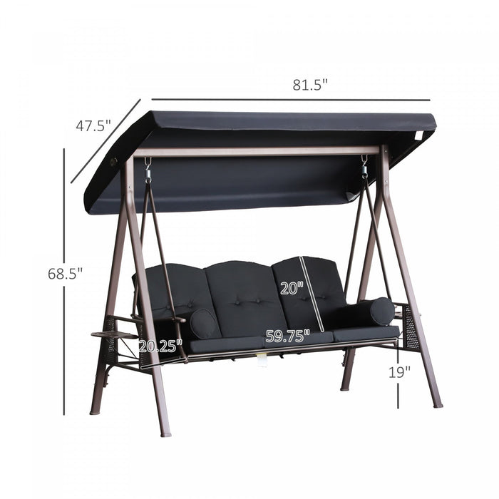 Outsunny 3 Seater Porch Swing Heavy Duty Outdoor Swing Chair Outdoor Lounge Hammock Cushioned Seat W