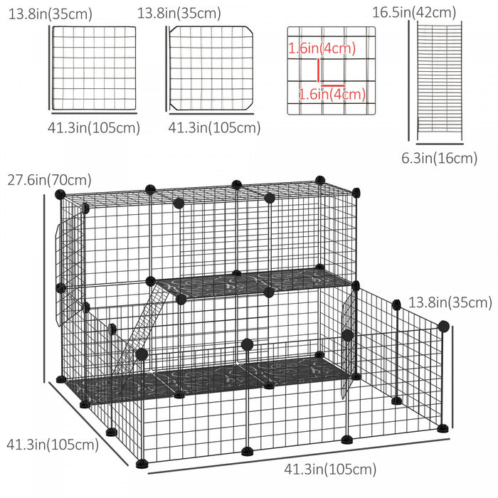 Pawhut Small Animal Cage Rabbit Cage With Door, Guinea Pig Playpen, Small Animal Fence For Bunny, Ch