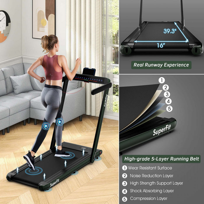 Superfit 2.25hp 2 In 1 Dual Display Folding Treadmill Jogging Machine W/app Control Green