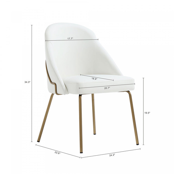 Gracie Modern Metal Vegan Leather Dining Chair in White and Gold 
