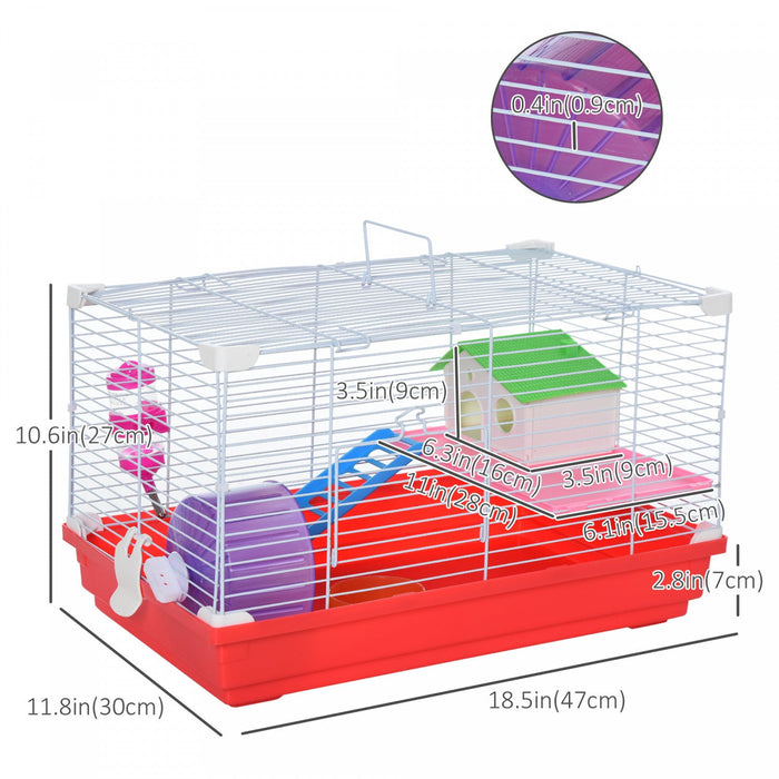 Pawhut 18.5'' Hamster Cage With Exercise Wheel And Water Bottle Dishes, Rat House And Habitats 2 Sto