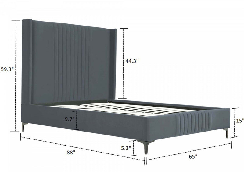 Promenade Mid-Century Modern Upholstered Velvet Queen Bed in Gray 